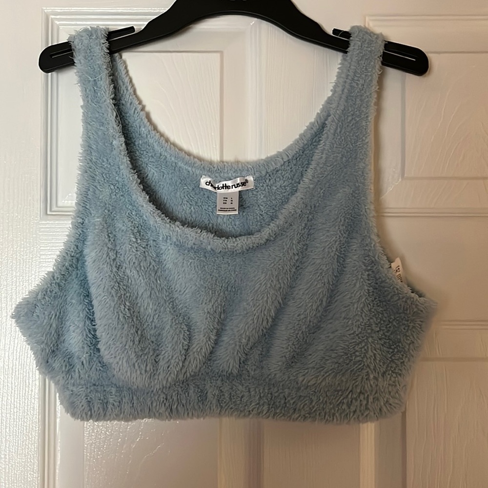 Light blue Charlotte Russe fuzzy crop top